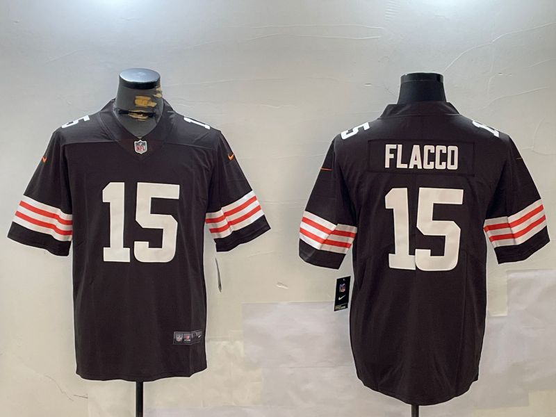 Men Cleveland Browns #15 Flacco Brown Second generation 2024 Nike Limited NFL Jersey style 1